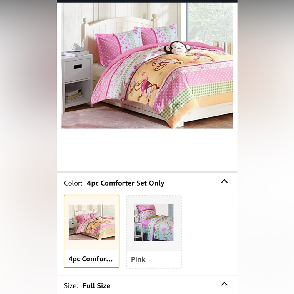4 piece monkey comforter set- full size bed